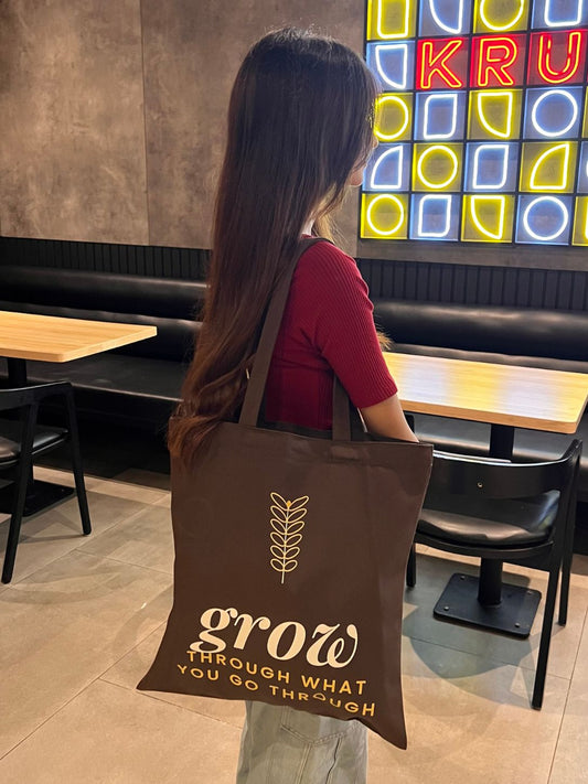 The Rooted Canvas brown botanical quote tote bag, view 2