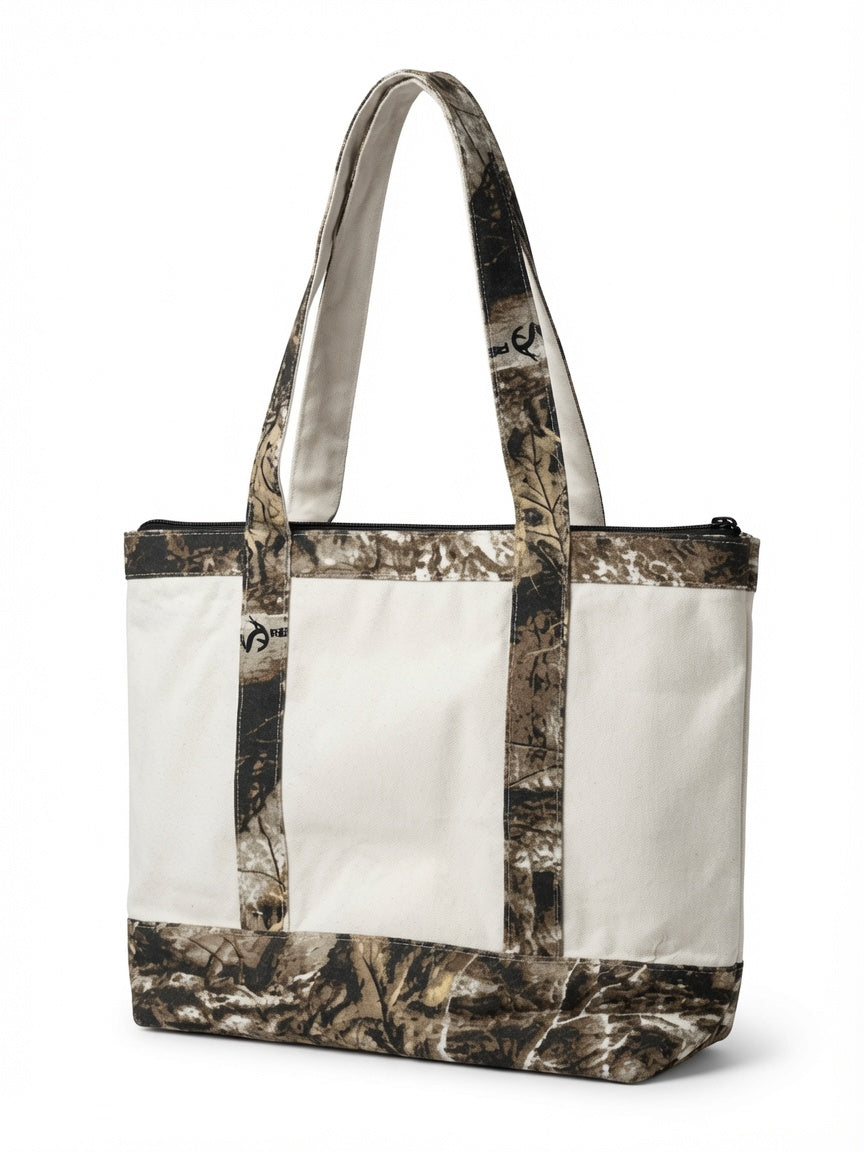 The Wilderness Utility Tote Natural camo canvas tote bag, view 5