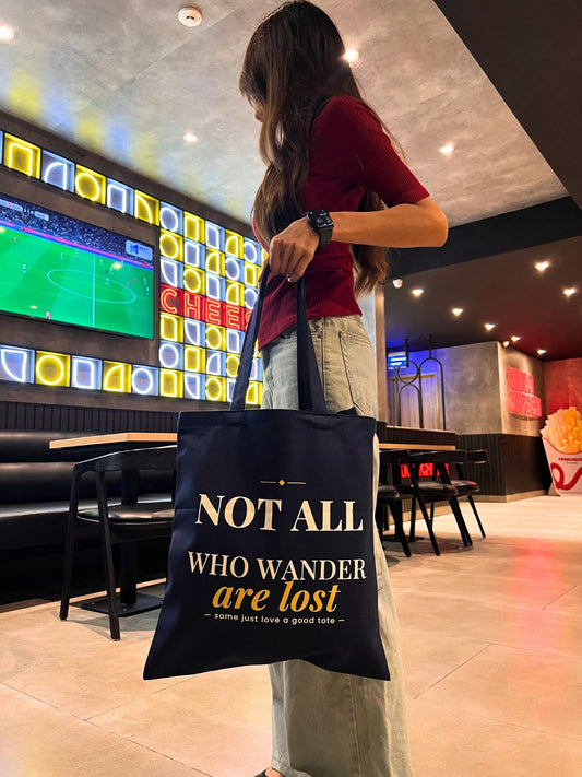 The Wanderer's Wit navy quote tote bag, view 2