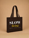 The Slow Living Canvas brown typography tote bag, KANVASSE