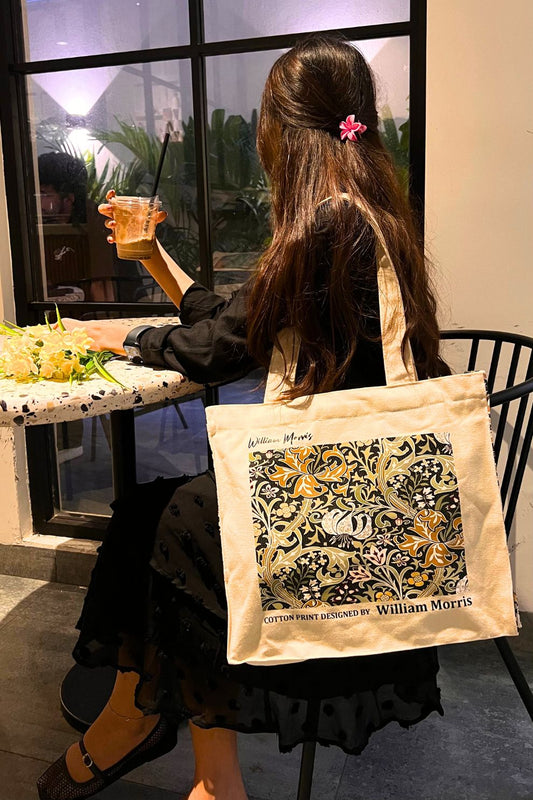 William Morris Golden Lily art tote bag in natural canvas, view 2