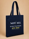 The Wanderer's Wit navy quote tote bag, KANVASSE