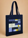 The Indigo Mosaic abstract collage navy tote bag, KANVASSE