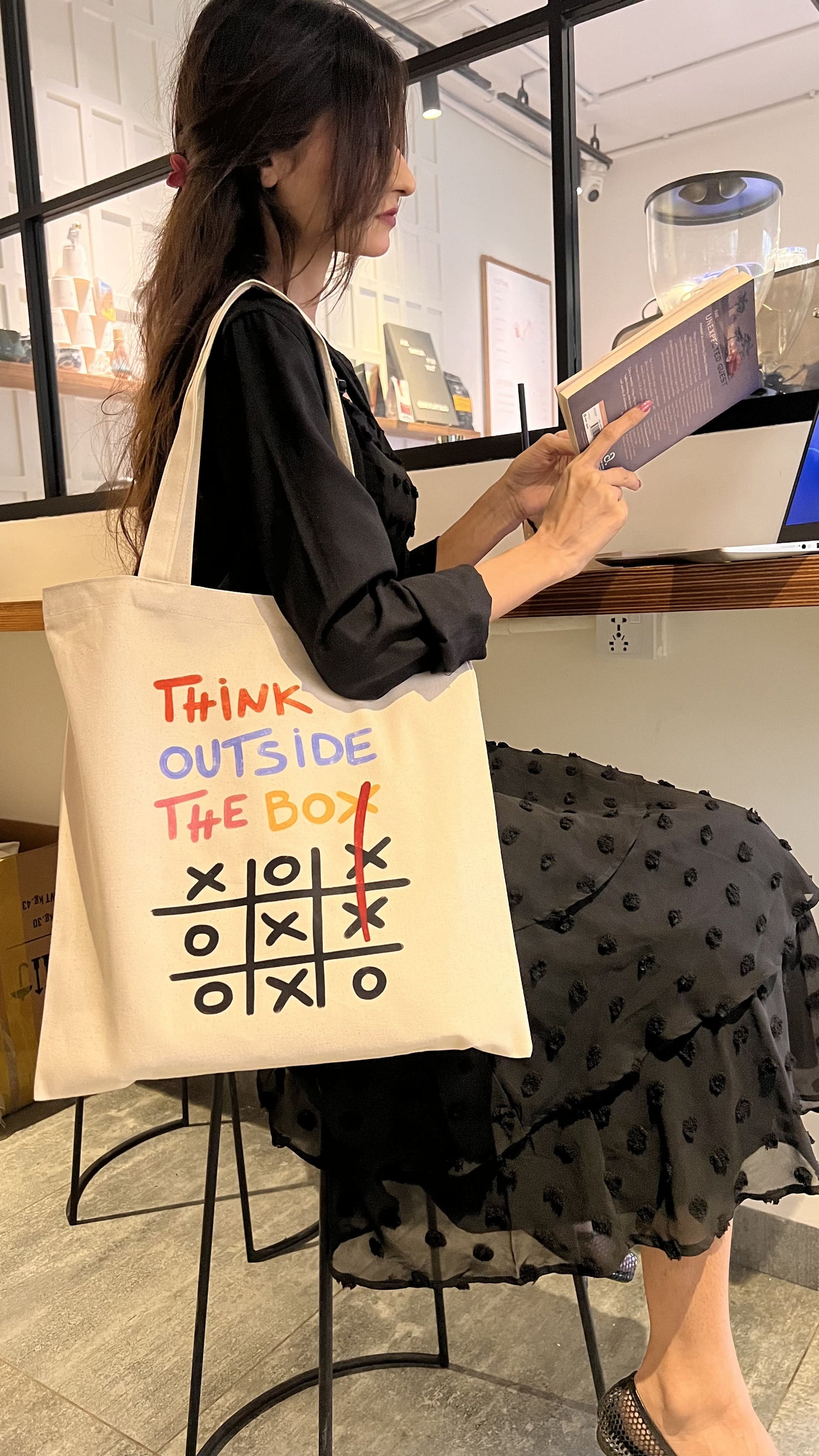 The Maverick Grid abstract print canvas tote bag, view 2