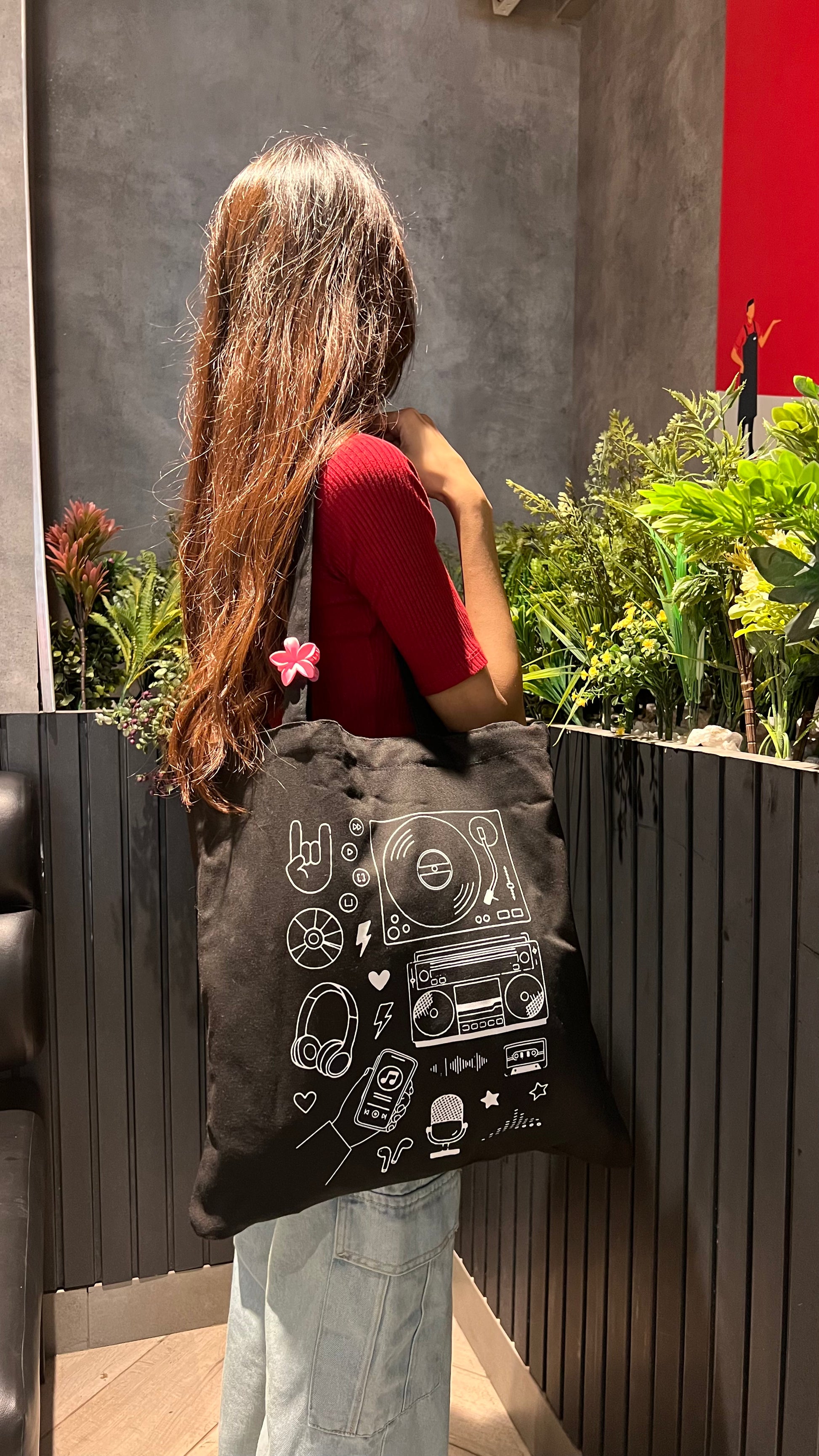 The Sonic Archive retro music print canvas tote bag, view 2