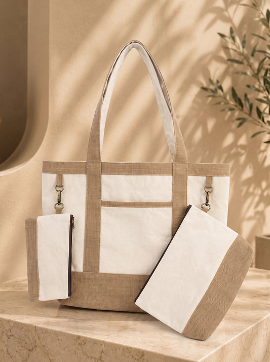 Savannah Structured Tote with pouches, three-piece canvas travel set, KANVASSE